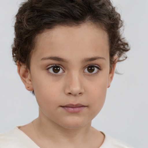 Neutral white child female with short  brown hair and brown eyes