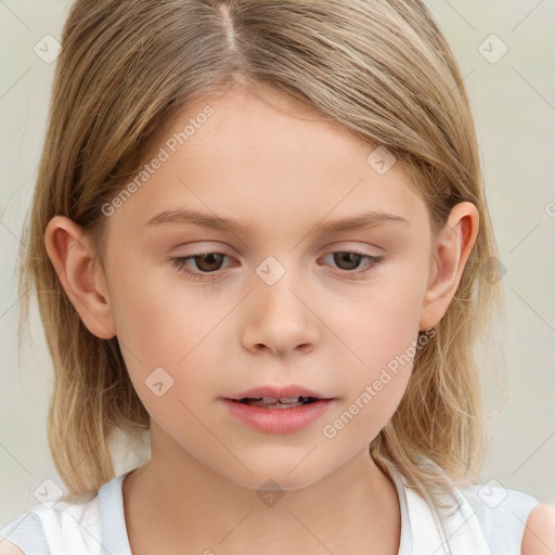 Neutral white child female with medium  brown hair and brown eyes