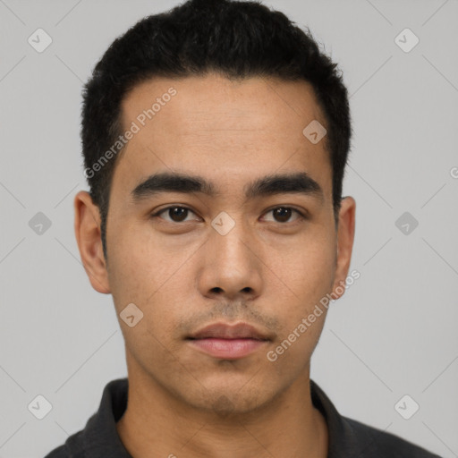 Neutral asian young-adult male with short  black hair and brown eyes