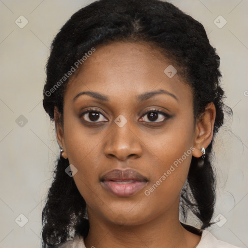 Neutral black young-adult female with medium  black hair and brown eyes