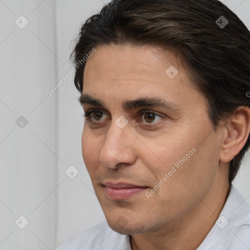 Neutral white adult male with short  brown hair and brown eyes