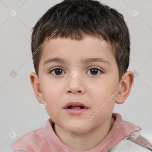 Neutral white child male with short  brown hair and brown eyes