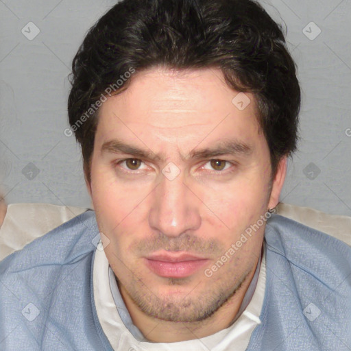 Neutral white adult male with short  brown hair and brown eyes