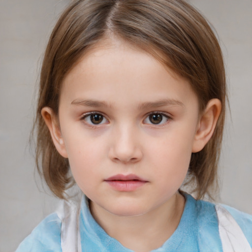 Neutral white child female with medium  brown hair and brown eyes