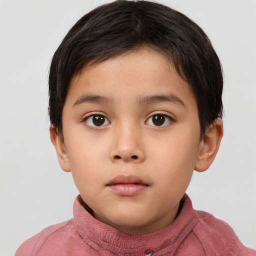 Neutral latino child female with short  brown hair and brown eyes