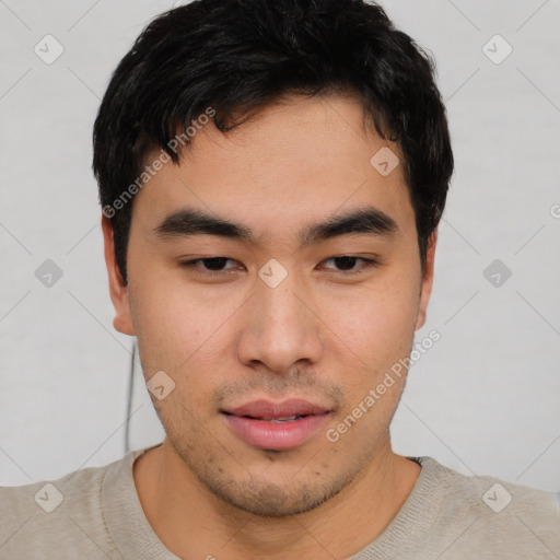 Neutral asian young-adult male with short  black hair and brown eyes