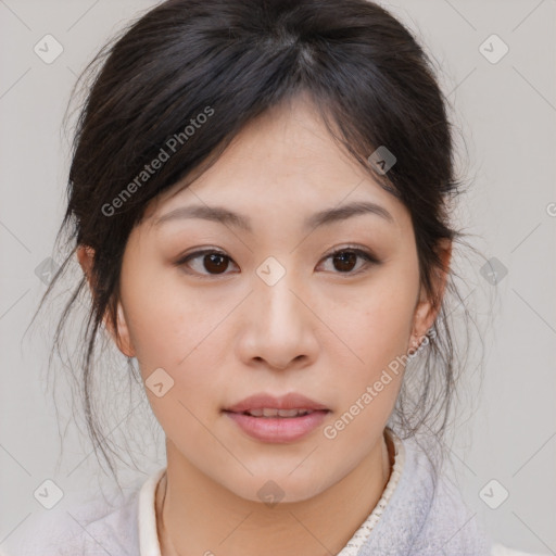 Neutral asian young-adult female with medium  brown hair and brown eyes