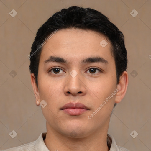 Neutral asian young-adult male with short  black hair and brown eyes