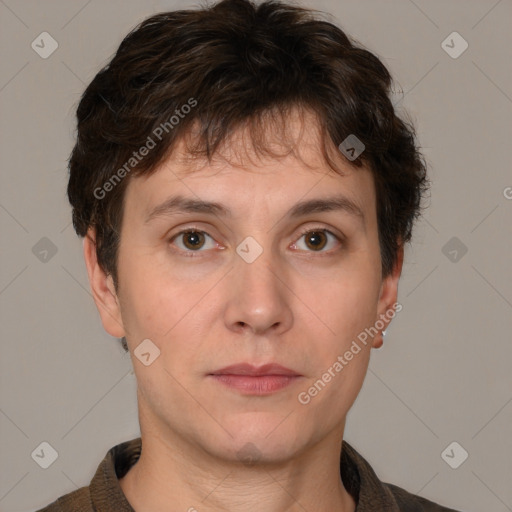 Neutral white adult male with short  brown hair and brown eyes