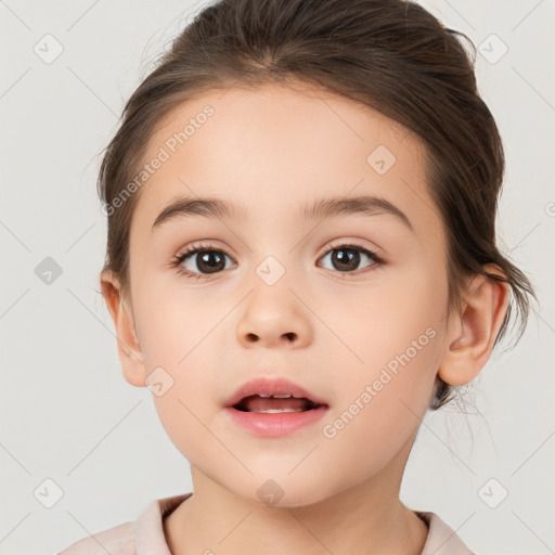 Neutral white child female with medium  brown hair and brown eyes