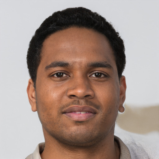 Neutral black young-adult male with short  brown hair and brown eyes