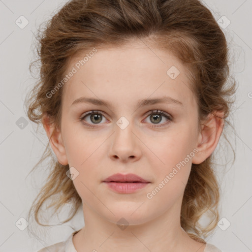 Neutral white child female with medium  brown hair and brown eyes