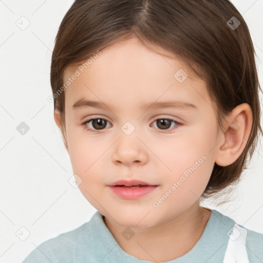 Neutral white child female with short  brown hair and brown eyes