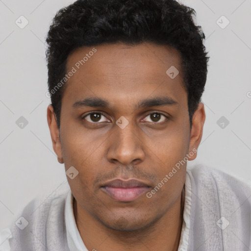 Neutral black young-adult male with short  brown hair and brown eyes