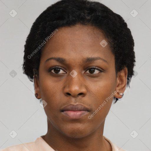 Neutral black young-adult female with short  brown hair and brown eyes