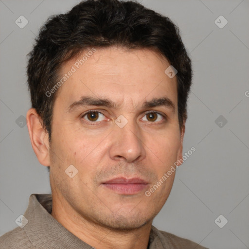 Neutral white adult male with short  brown hair and brown eyes