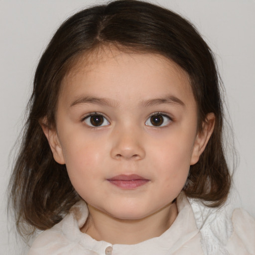 Neutral white child female with medium  brown hair and brown eyes