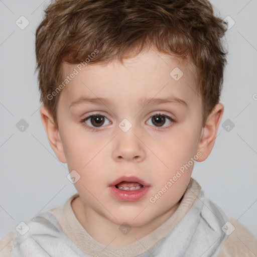 Neutral white child male with short  brown hair and brown eyes