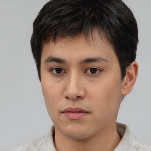 Neutral asian young-adult male with short  black hair and brown eyes