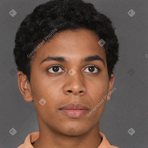 Neutral black young-adult male with short  brown hair and brown eyes