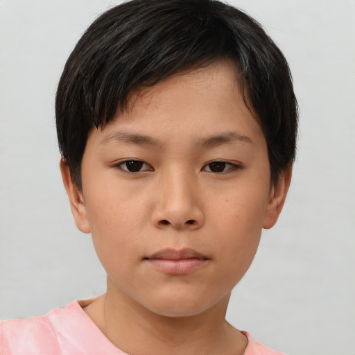 Neutral asian young-adult female with short  brown hair and brown eyes
