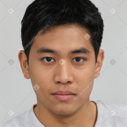 Neutral asian young-adult male with short  black hair and brown eyes