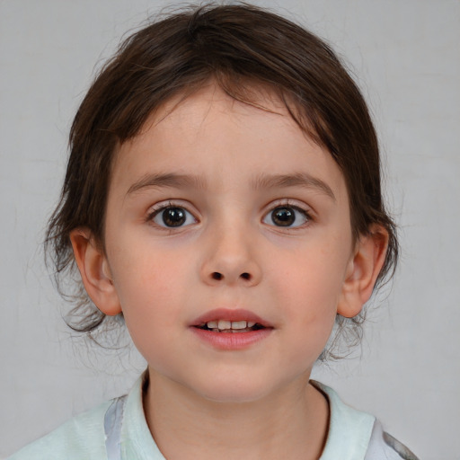 Neutral white child female with medium  brown hair and brown eyes