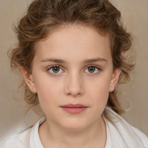 Neutral white child female with medium  brown hair and brown eyes