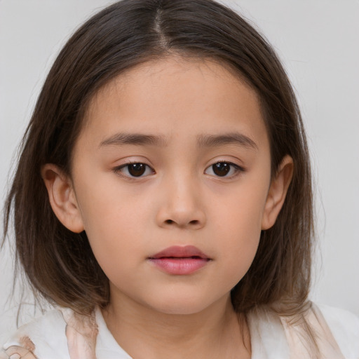 Neutral white child female with medium  brown hair and brown eyes