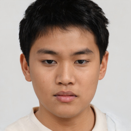 Neutral asian young-adult male with short  brown hair and brown eyes