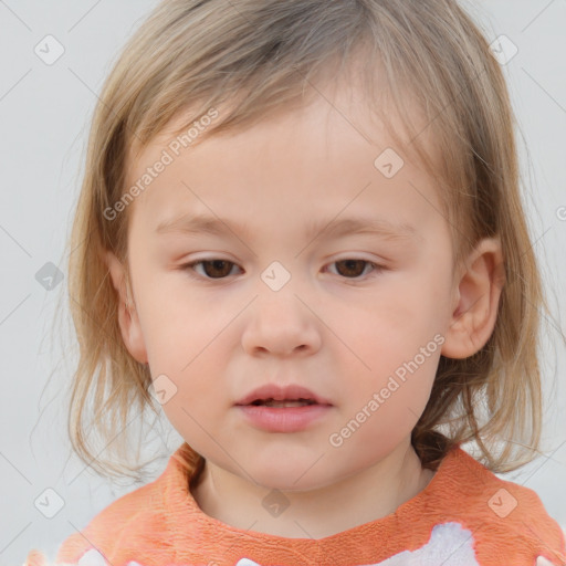 Neutral white child female with medium  brown hair and brown eyes