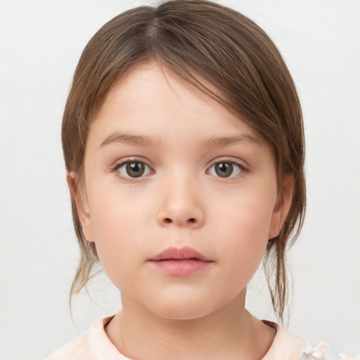 Neutral white child female with medium  brown hair and brown eyes