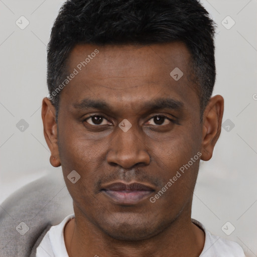Neutral latino young-adult male with short  brown hair and brown eyes