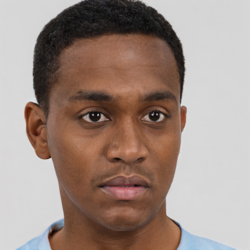 Neutral black young-adult male with short  brown hair and brown eyes