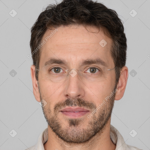 Neutral white adult male with short  brown hair and brown eyes