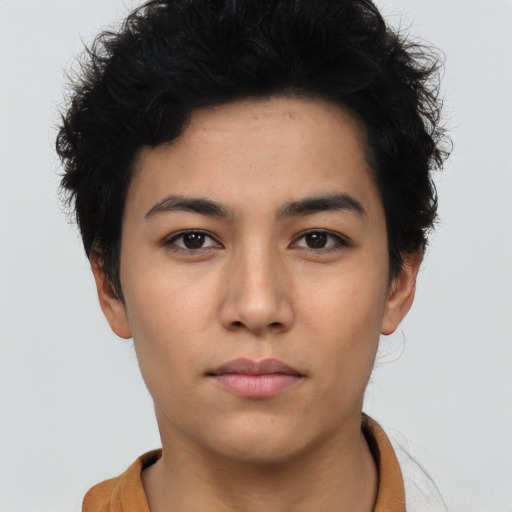 Neutral asian young-adult female with short  black hair and brown eyes