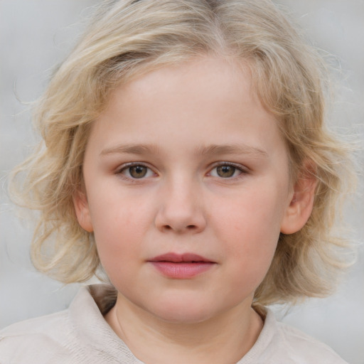 Neutral white child female with medium  blond hair and blue eyes