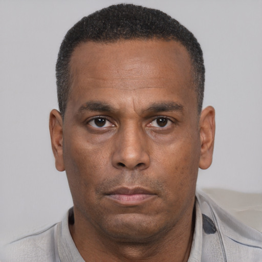 Neutral latino adult male with short  brown hair and brown eyes