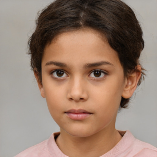 Neutral white child female with short  brown hair and brown eyes