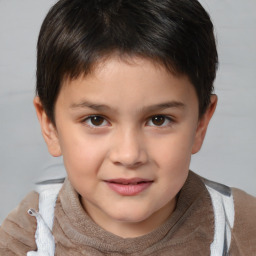 Joyful white child male with short  brown hair and brown eyes