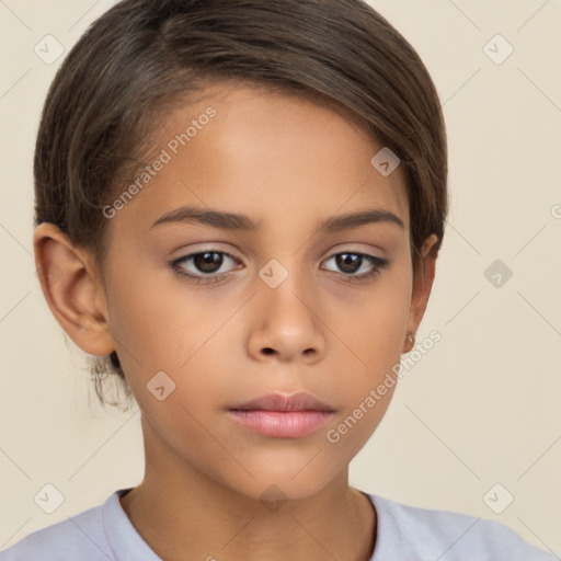 Neutral white child female with short  brown hair and brown eyes