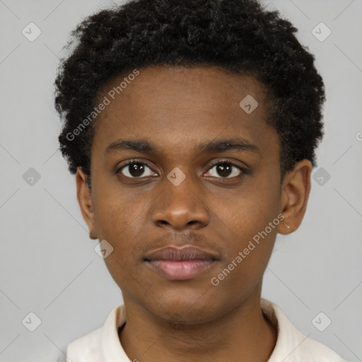 Neutral black young-adult male with short  brown hair and brown eyes