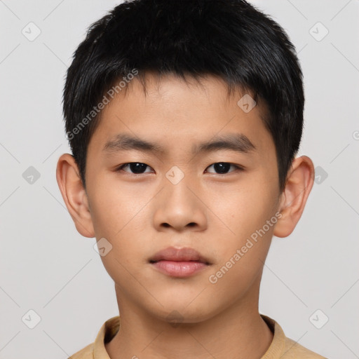Neutral asian child male with short  brown hair and brown eyes