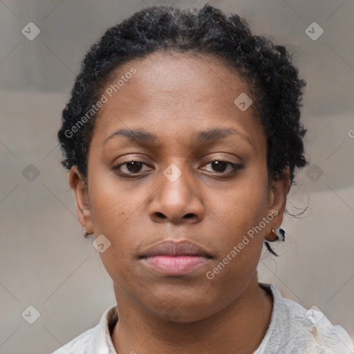 Neutral black young-adult female with short  brown hair and brown eyes