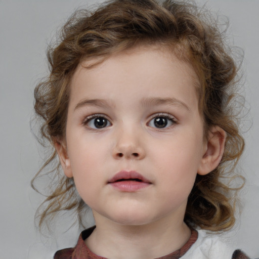 Neutral white child female with medium  brown hair and brown eyes