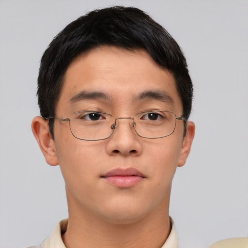 Neutral asian young-adult male with short  brown hair and brown eyes