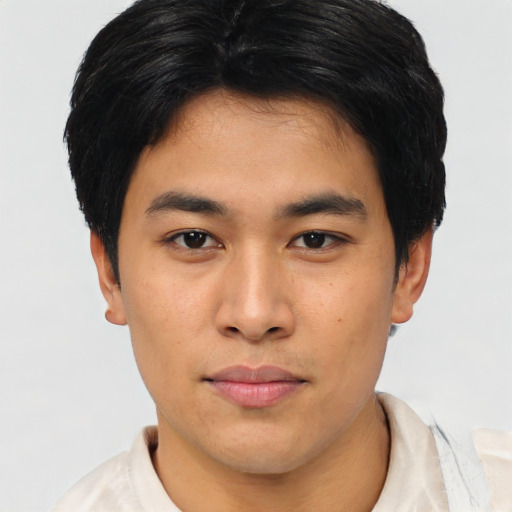 Neutral asian young-adult male with short  brown hair and brown eyes