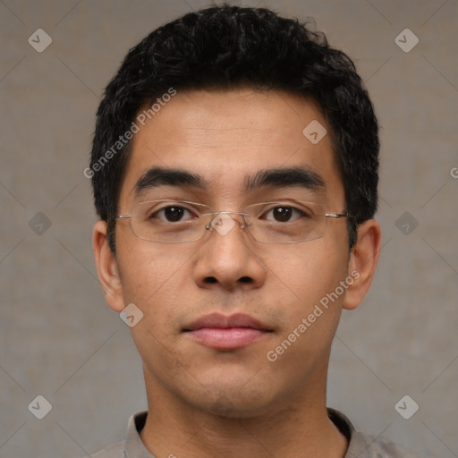 Neutral asian young-adult male with short  black hair and brown eyes