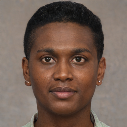 Neutral black young-adult male with short  brown hair and brown eyes