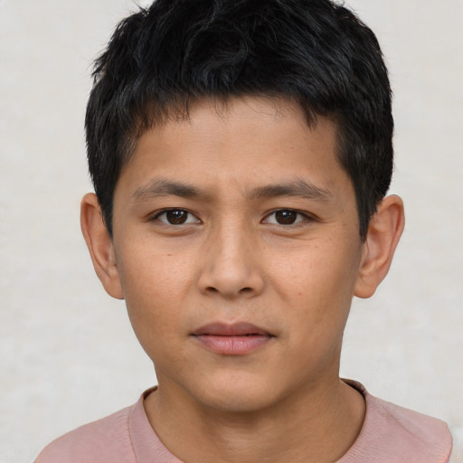 Neutral asian child male with short  black hair and brown eyes